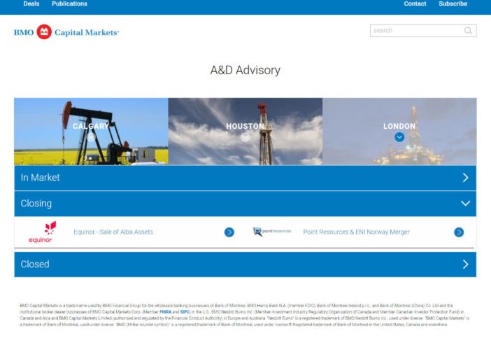 screenshot of BMO A&D Advisory website
