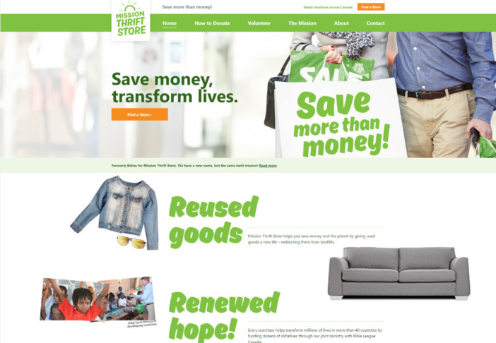 screenshot of Mission Thrift Store website